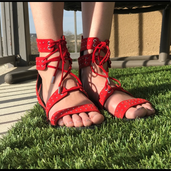 Kendall & Kylie Shoes - Kendall & Kylie red suede lace up sandals 9.5